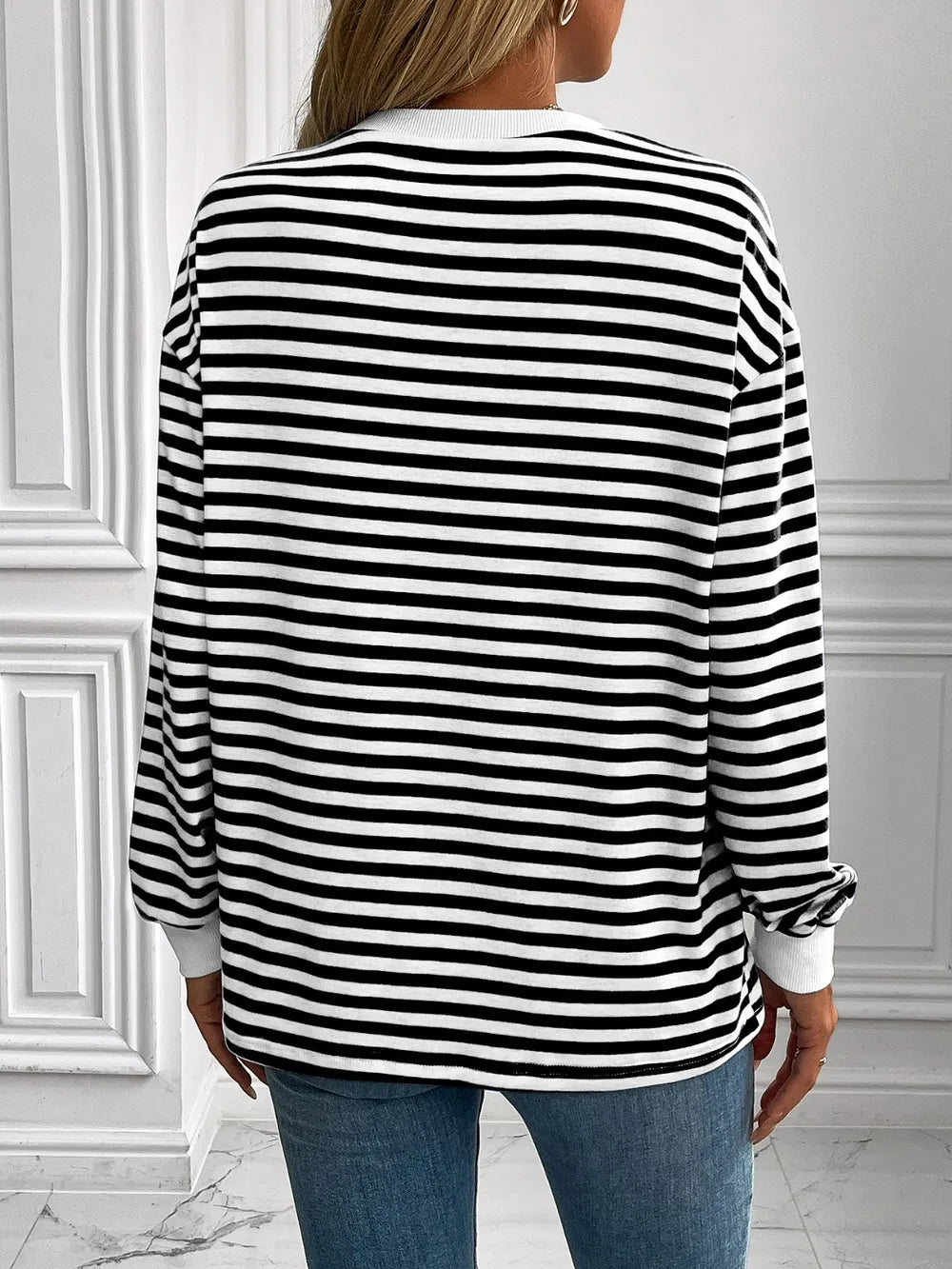 Ivy Lane Striped Round Neck Long Sleeve Sweatshirt Trendsi