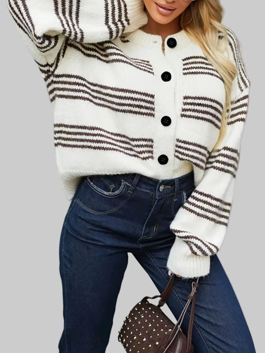 Striped Button-Down Knit Cardigan Sweater NicholesGifts