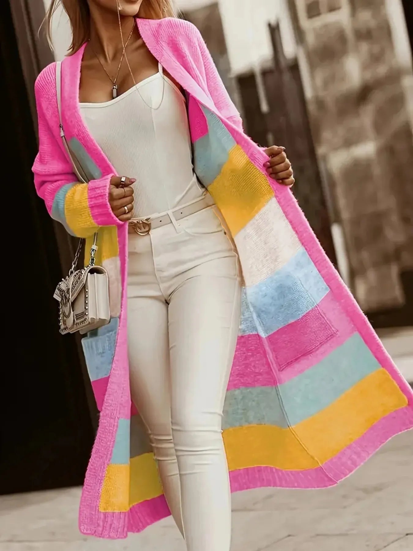 Color Block Open Front Cardigan