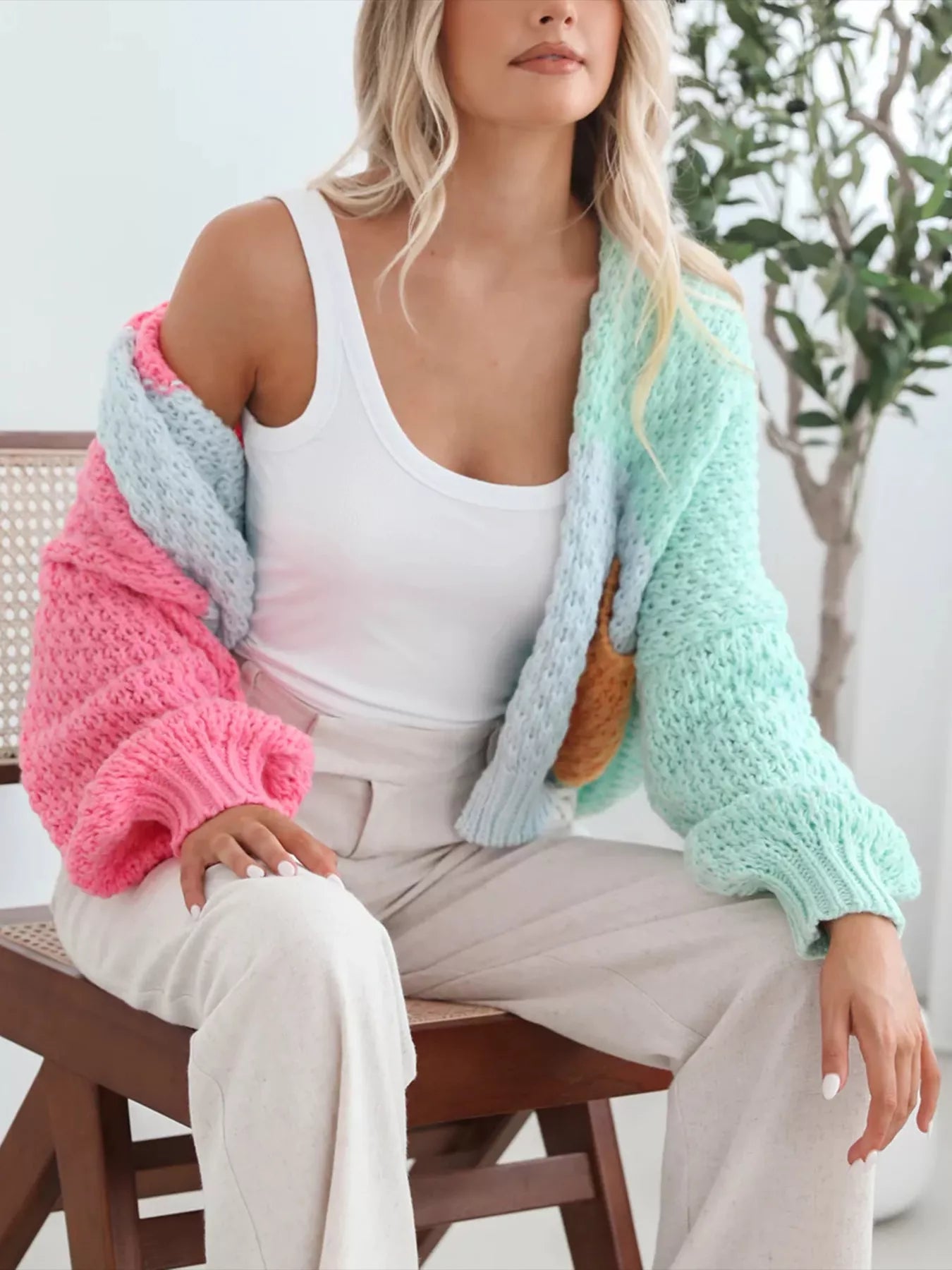 Color Block Open Front Cardigan