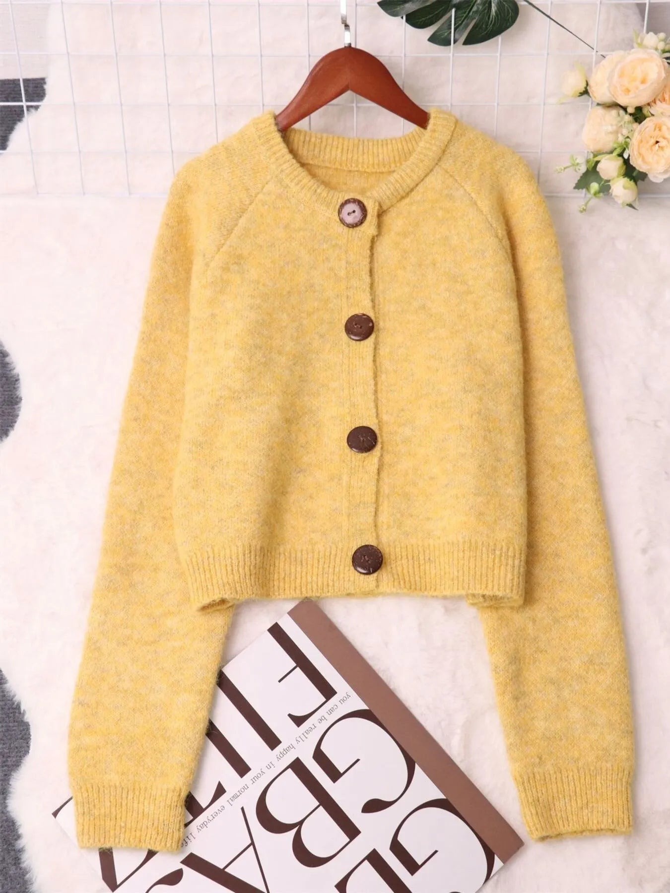 Button-Up Raglan Sleeve Cardigan