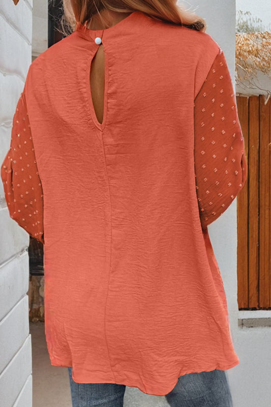 NicholesGifts Women Swiss Dot Mock Neck Balloon Sleeve Blouse NicholesGifts