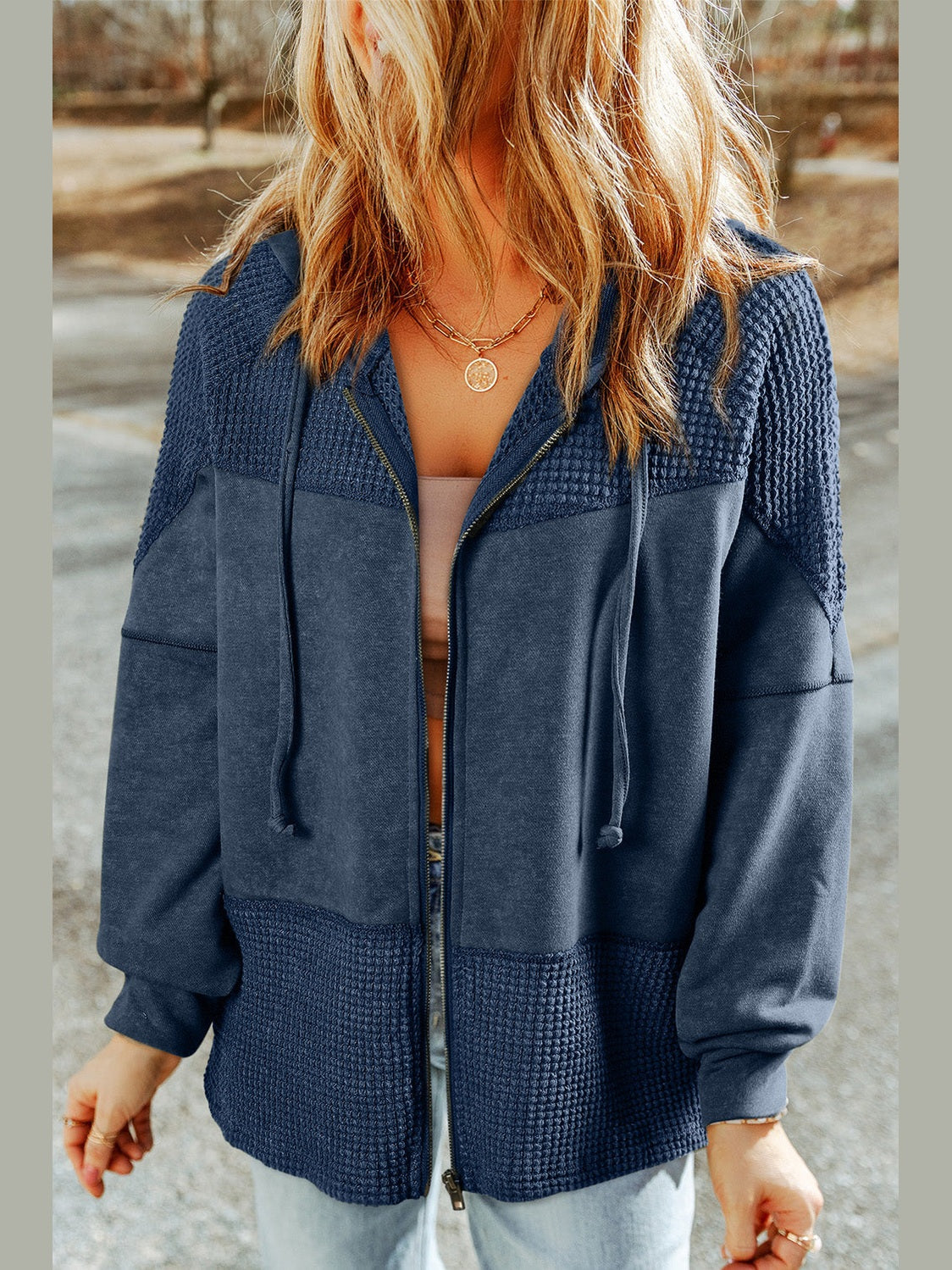Zip-Up Drawstring Hooded Jacket nicholesgifts