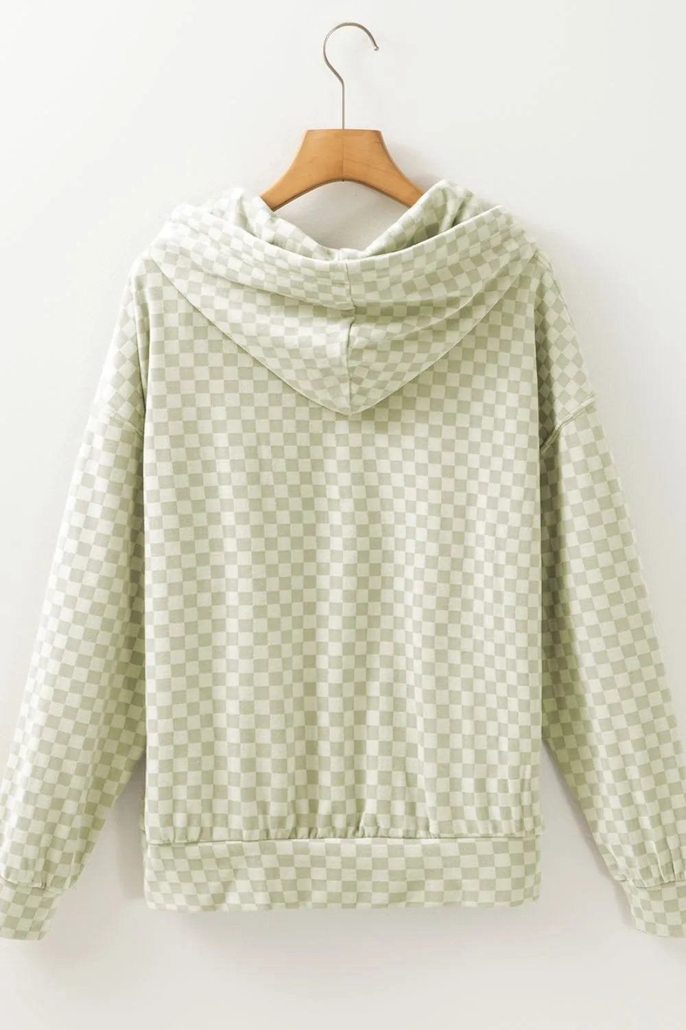 Checkered Print Kangaroo Pocket Drawstring Hoodie Trendsi