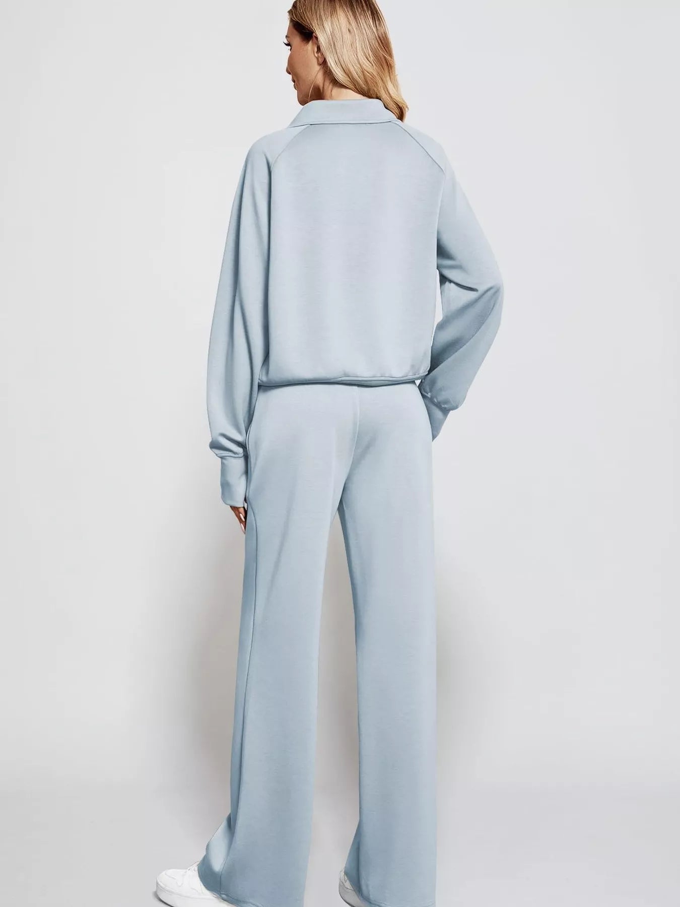 Full Size Half-Zip Sweatshirt and Wide-Leg Pants Set Plus Size Trendsi