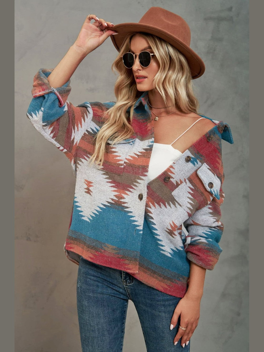 Printed Collared Neck Jacket nicholesgifts