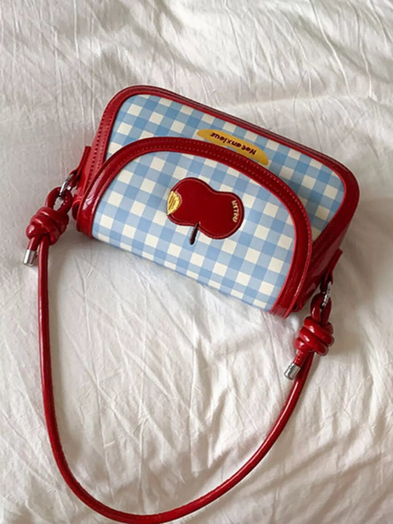 Apple Gingham Shoulder Bag nicholesgifts
