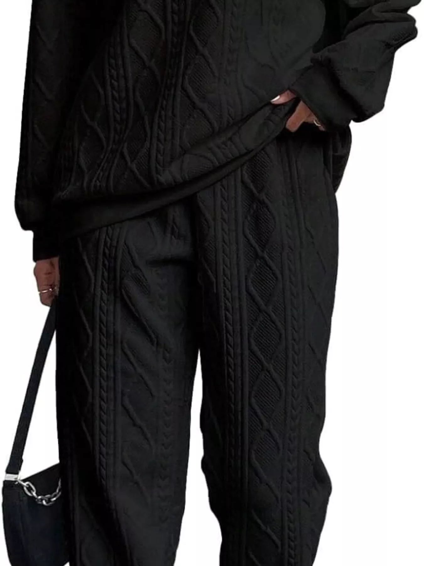 Texture Round Neck Top and Pants Set nicholesgifts