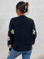 Flower Round Neck Latern Sleeve Sweater nicholesgifts