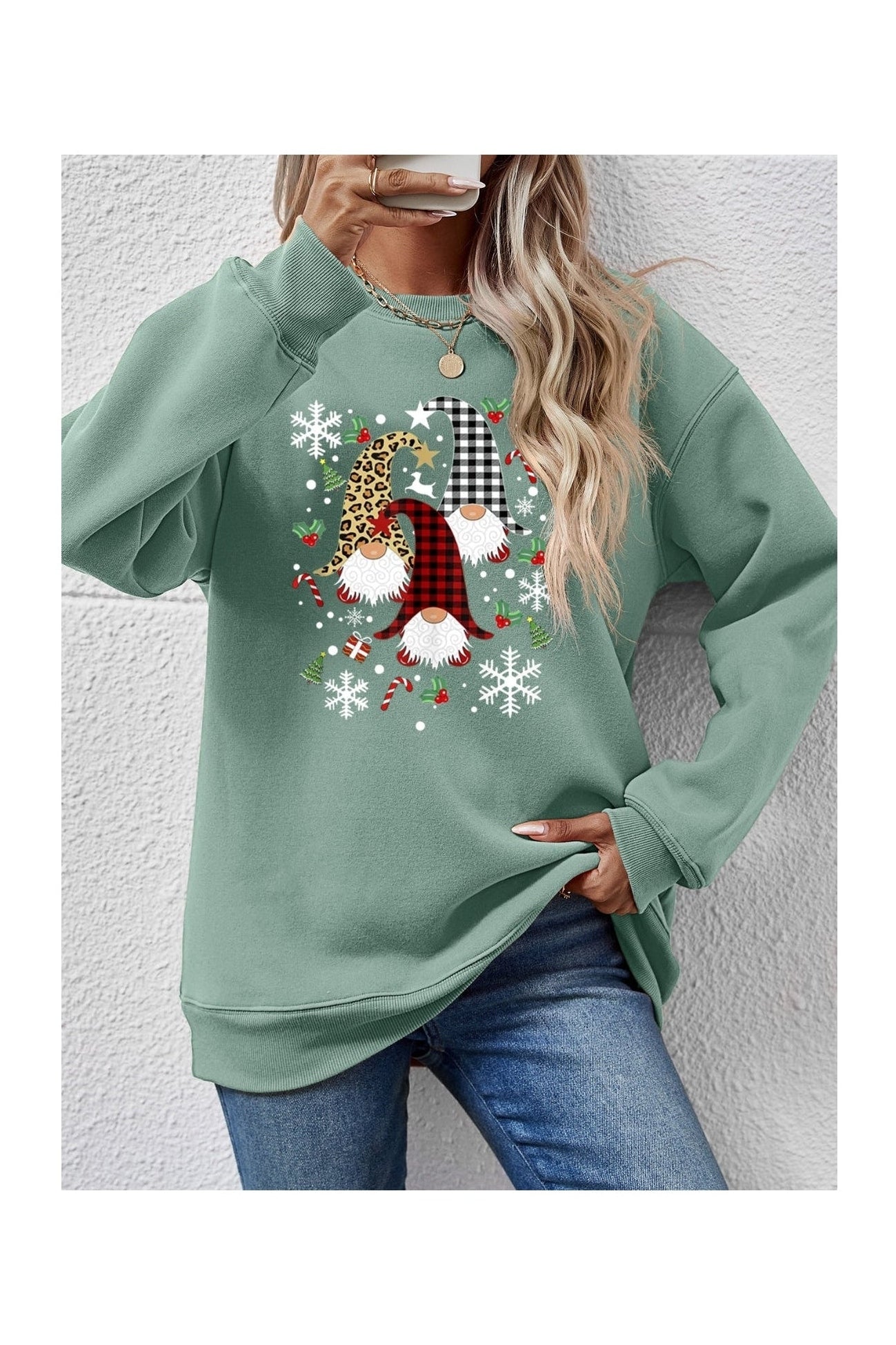 Faceless Gnomes Graphic Drop Shoulder Sweatshirt nicholesgifts