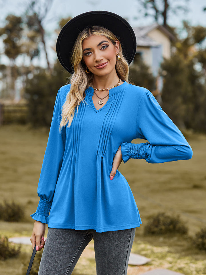 Women Notched Neck Flounce Sleeve Blouse nicholesgifts