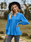 Notched Neck Flounce Sleeve Blouse nicholesgifts