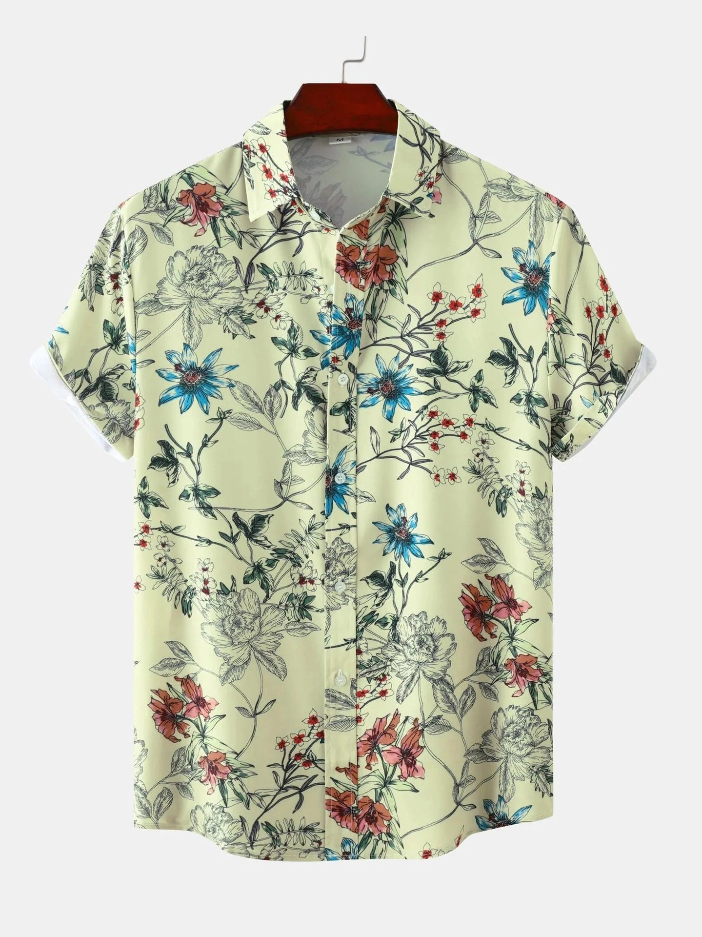 Men's Plus Size Floral Print Short Sleeve Button Down Casual Shirt Trendsi