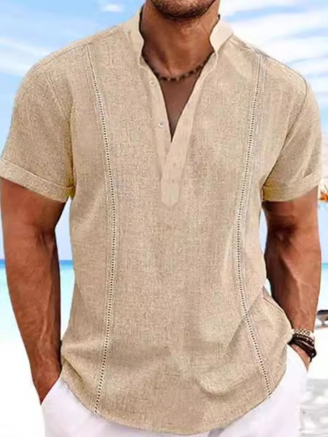 Men's Full Size Button Detail Short Sleeve Shirt Plus Size NicholesGifts