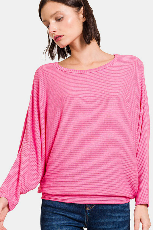 Zenana Ribbed Round Neck Long Sleeve Top nicholesgifts