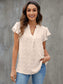 Swiss Dot Notched Flutter Sleeve Blouse nicholesgifts
