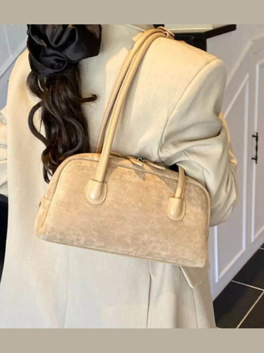 Velvet Shoulder Bag with Leather Strap nicholesgifts
