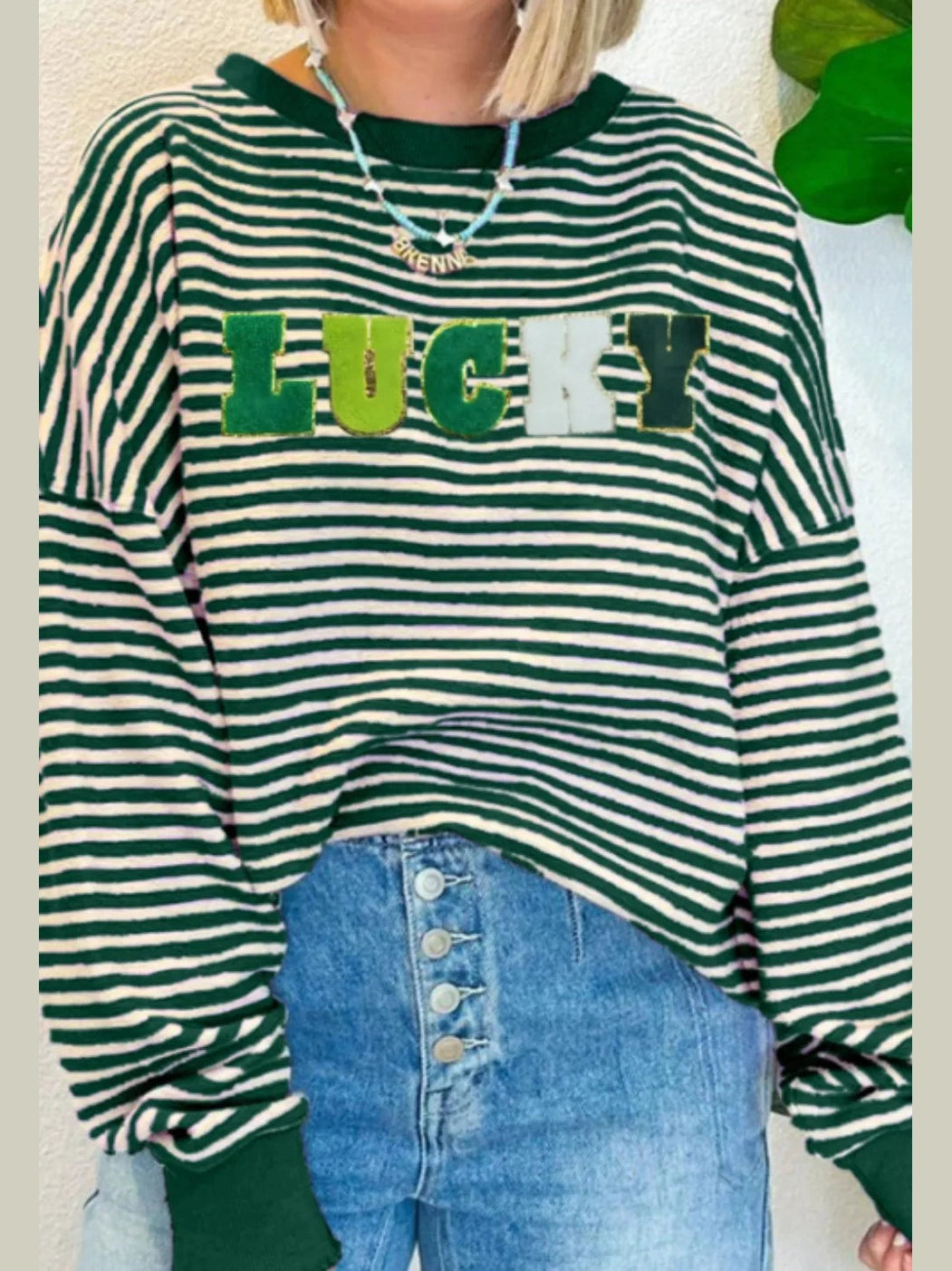 LUCKY Striped Round Neck Long Sleeve Sweatshirt nicholesgifts