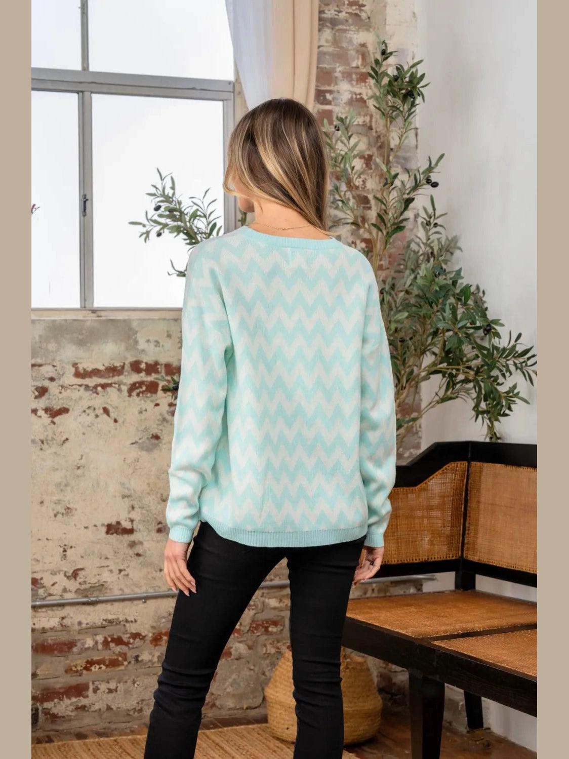 Sew In Love Full Size Wave Stripe Contrast Long Sleeve Sweater NicholesGifts