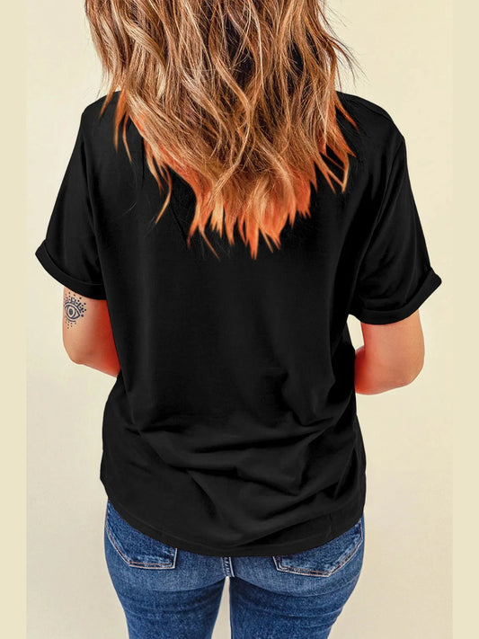 Women Sequin Santa Round Neck Short Sleeve T-Shirt nicholesgifts