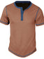 Men's Full Size Contrast Stitch Henley Polo Shirt Plus Size nicholesgifts