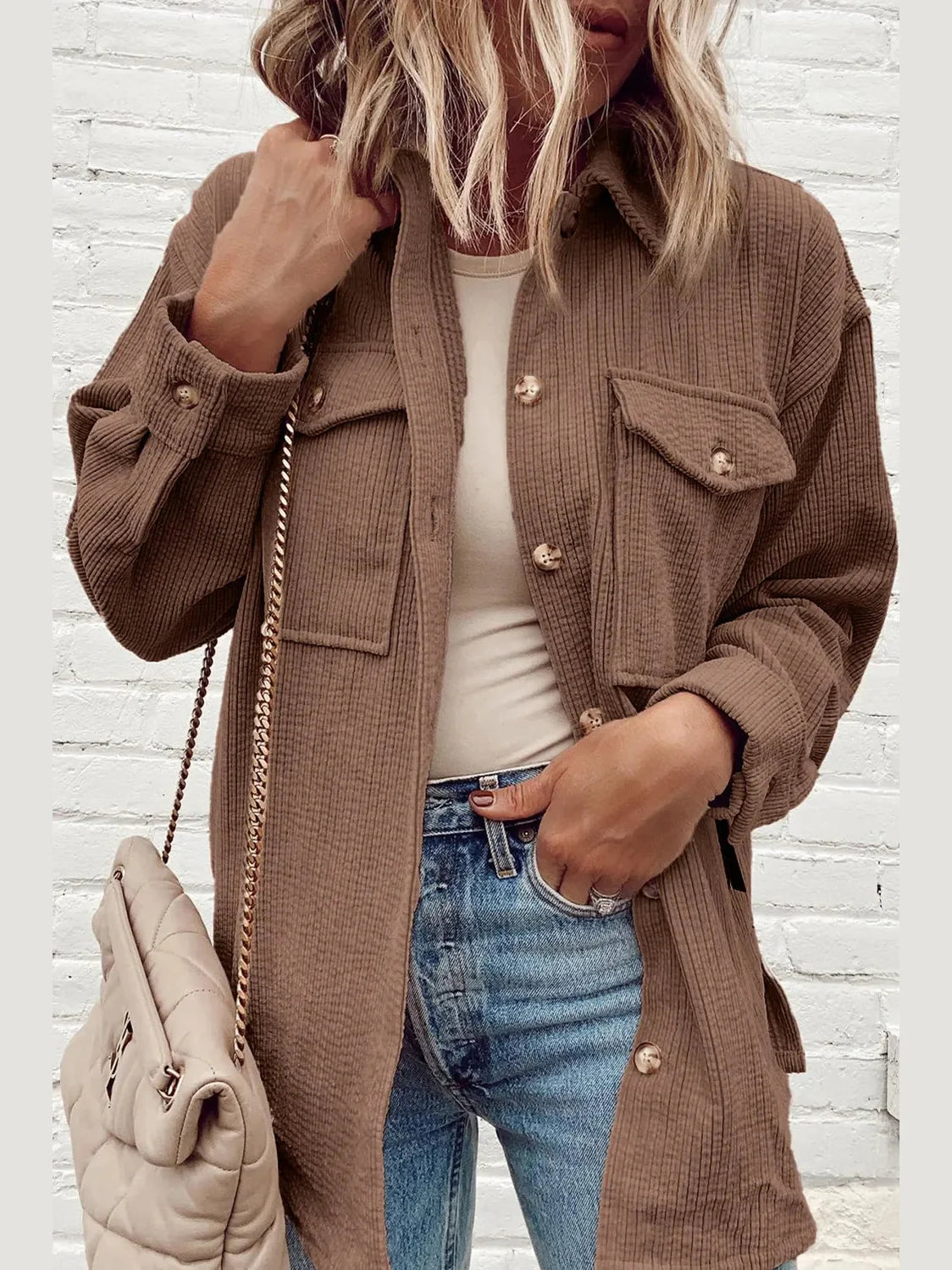 Pocketed Button Up Dropped Shoulder Shacket nicholesgifts