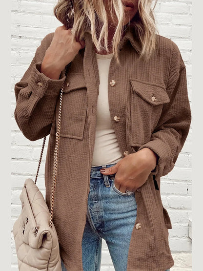 Pocketed Button Up Dropped Shoulder Shacket nicholesgifts