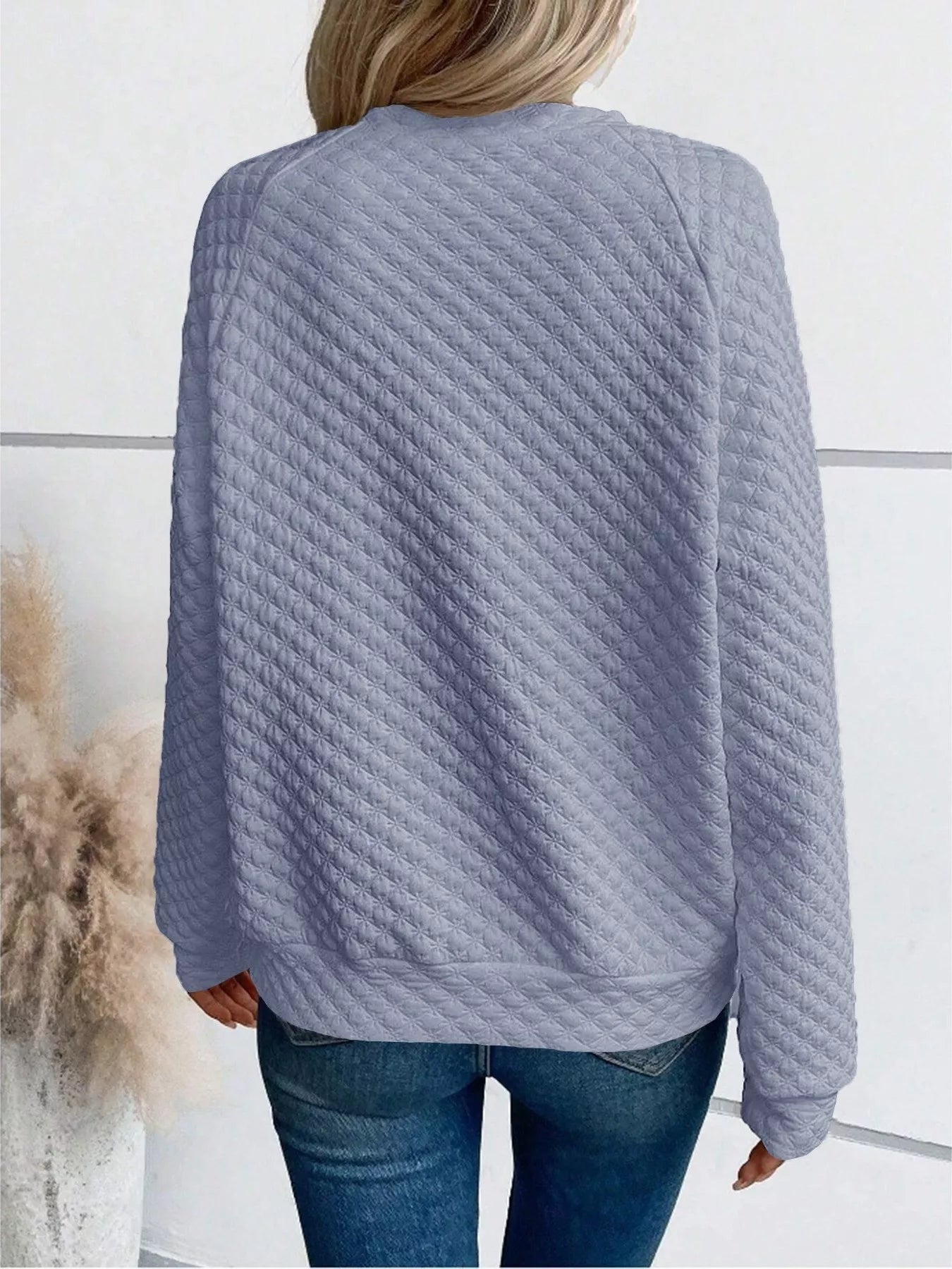 Notched Raglan Sleeve Sweatshirt Trendsi