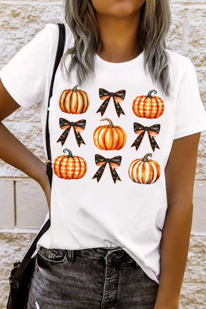 Pumpkin Round Neck Short Sleeve T-Shirt nicholesgifts