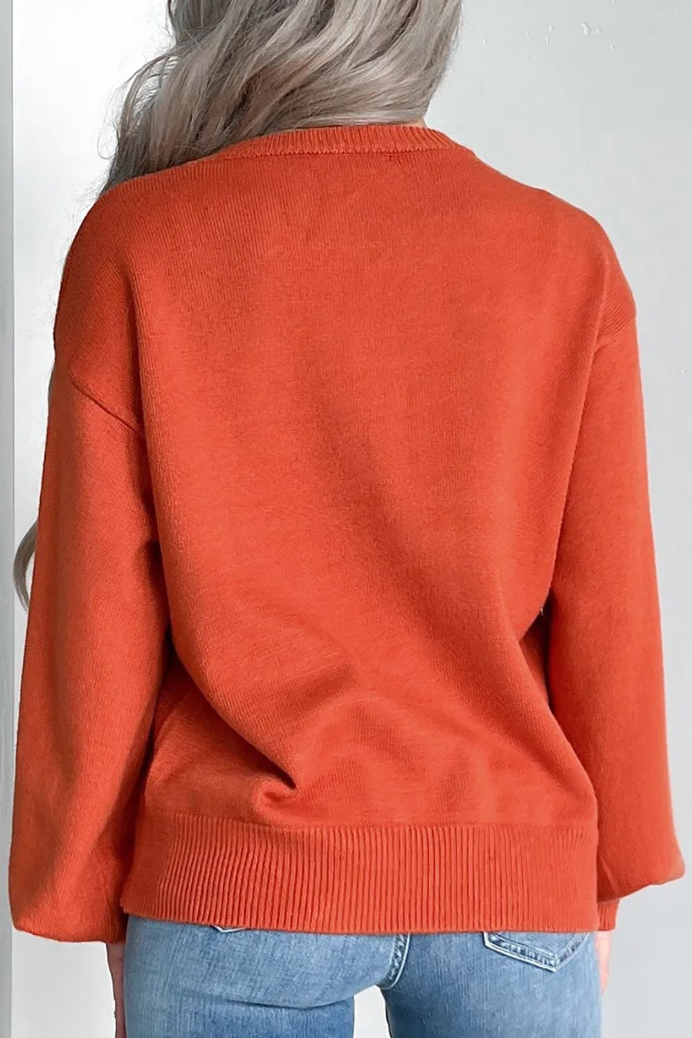 Pumpkin Pattern Round Neck Sweater NicholesGifts