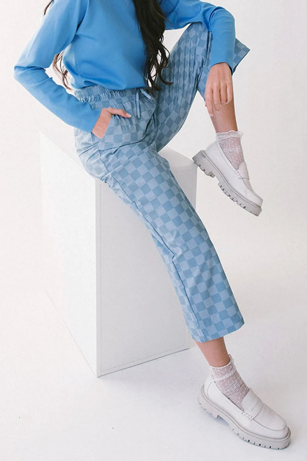 Checkered Elastic High Waist Loose Casual Pants NicholesGifts