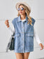 Women Pocketed Button Up Sleeveless Denim Jacket nicholesgifts