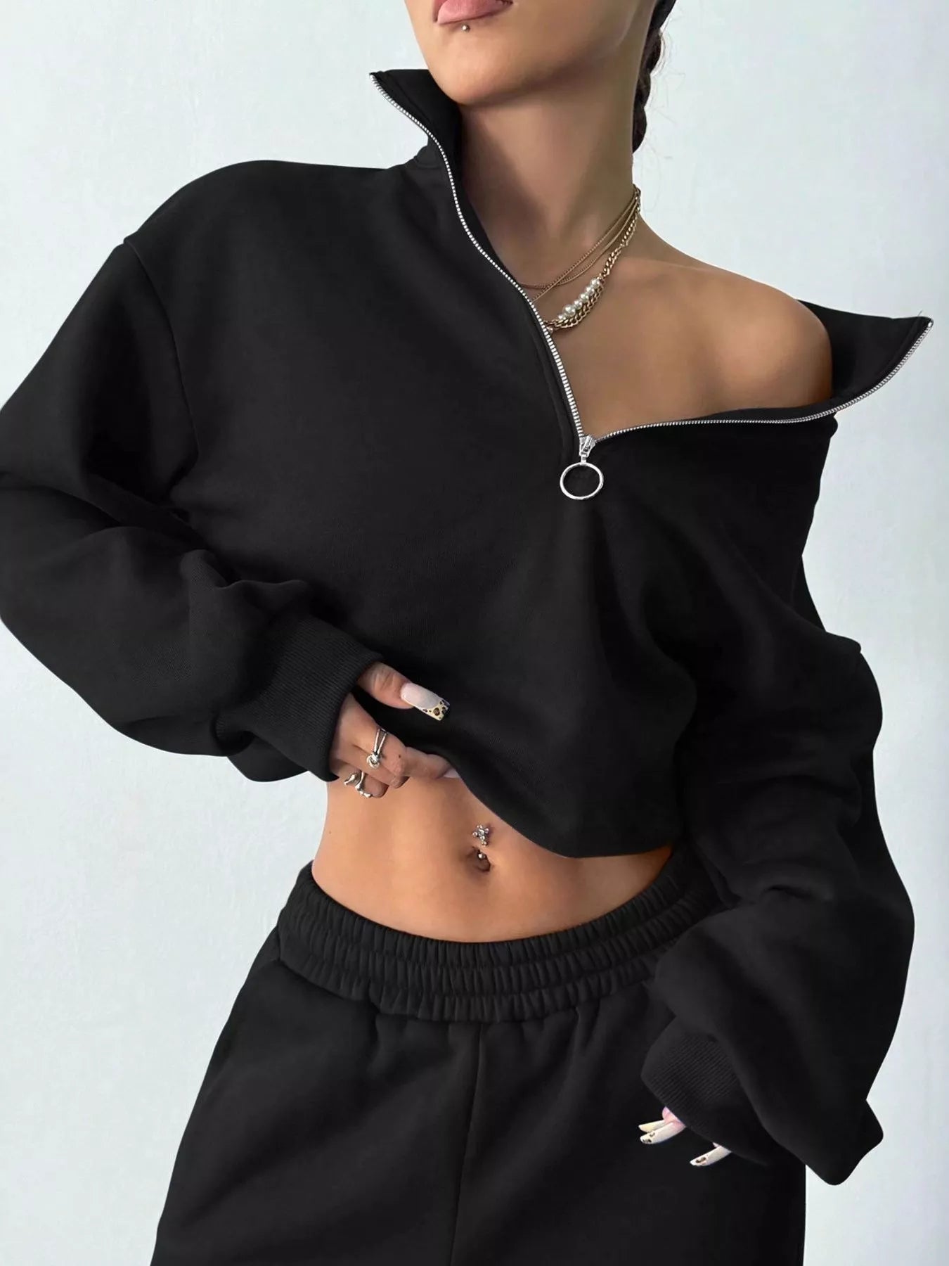 Half-Zip Long Sleeve Sweatshirt and Pants Set nicholesgifts
