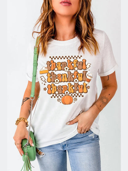 THANKFUL Round Neck Short Sleeve T-Shirt nicholesgifts