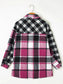 Women Pocketed Plaid Collared Neck Long Sleeve Shacket nicholesgifts