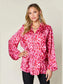 Double Take Full Size Printed Ruffle Trim Balloon Sleeve Shirt nicholesgifts