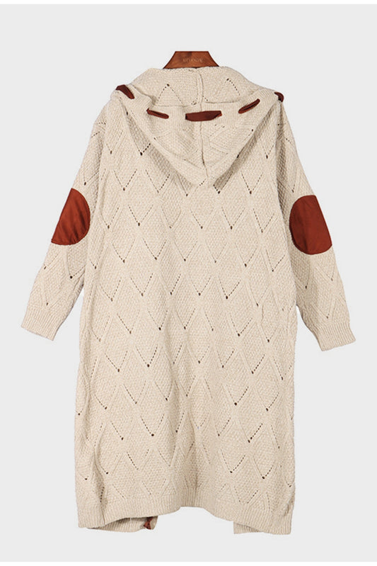 NicholesGifts Women Openwork Long Sleeve Open Front Hooded Cardigan NicholesGifts