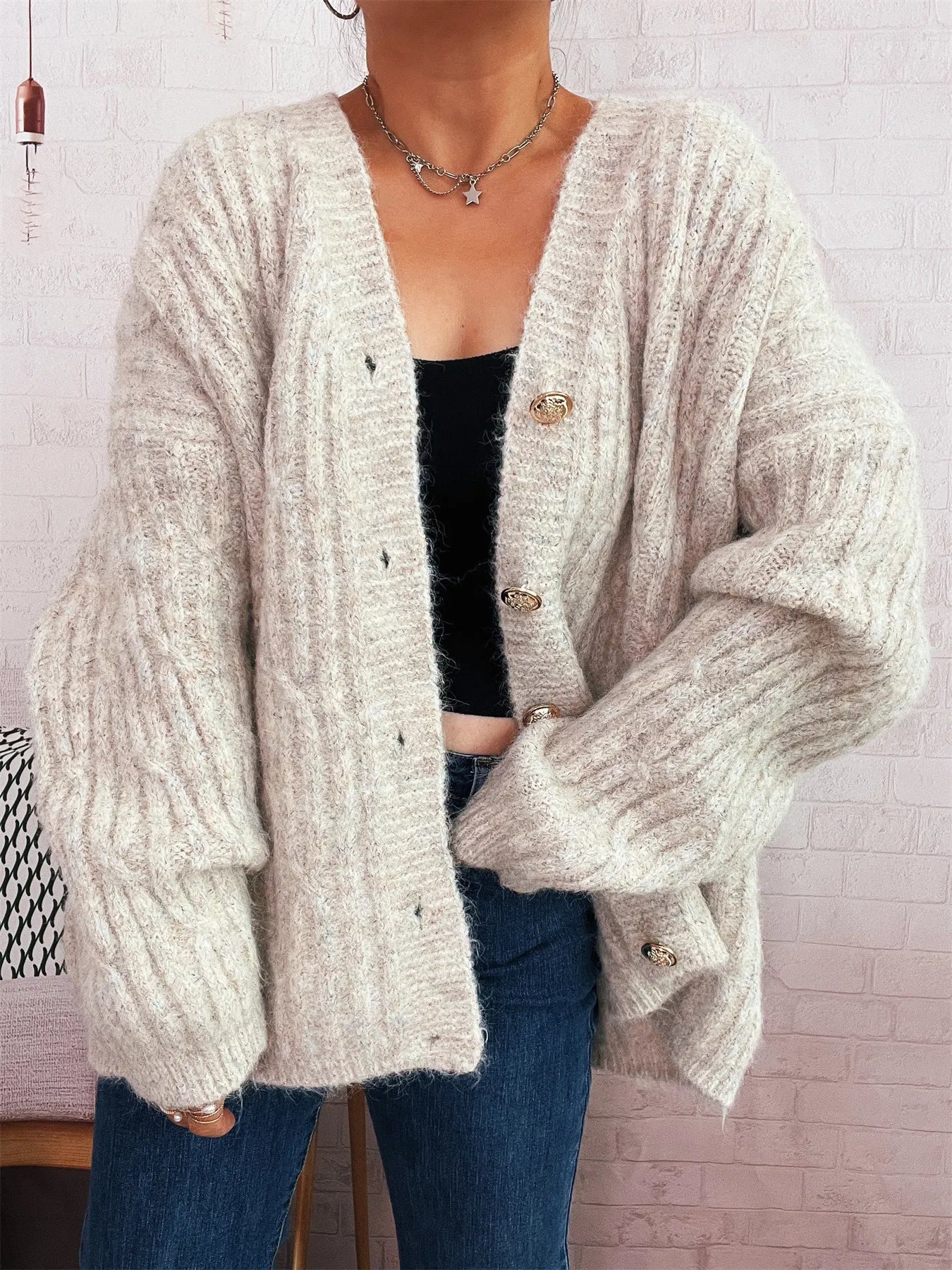 Cable Knit Button-Up Cardigan