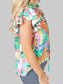 Ruffled Printed Tie Neck Cap Sleeve Blouse nicholesgifts