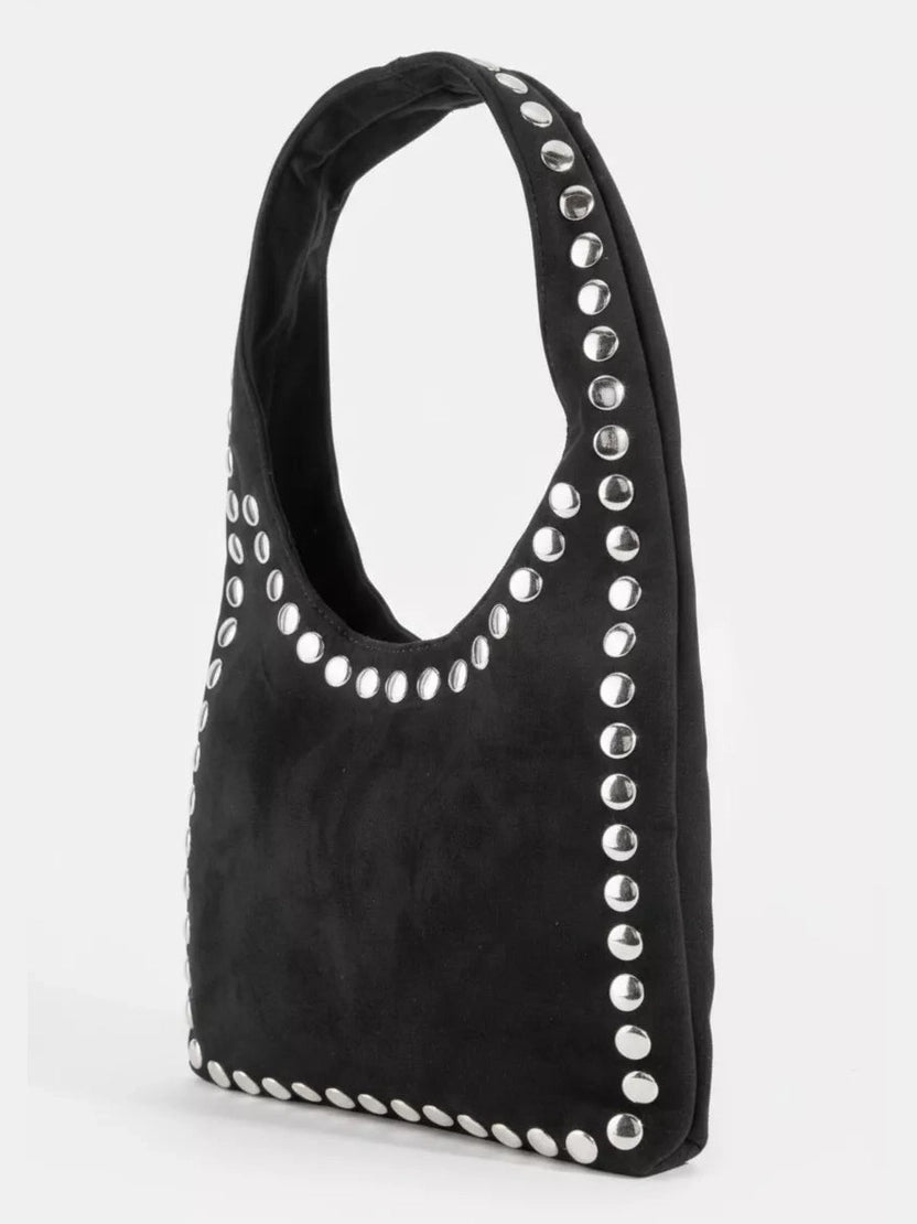 Fame Grommet Border Studded Suede Shoulder Bag nicholesgifts