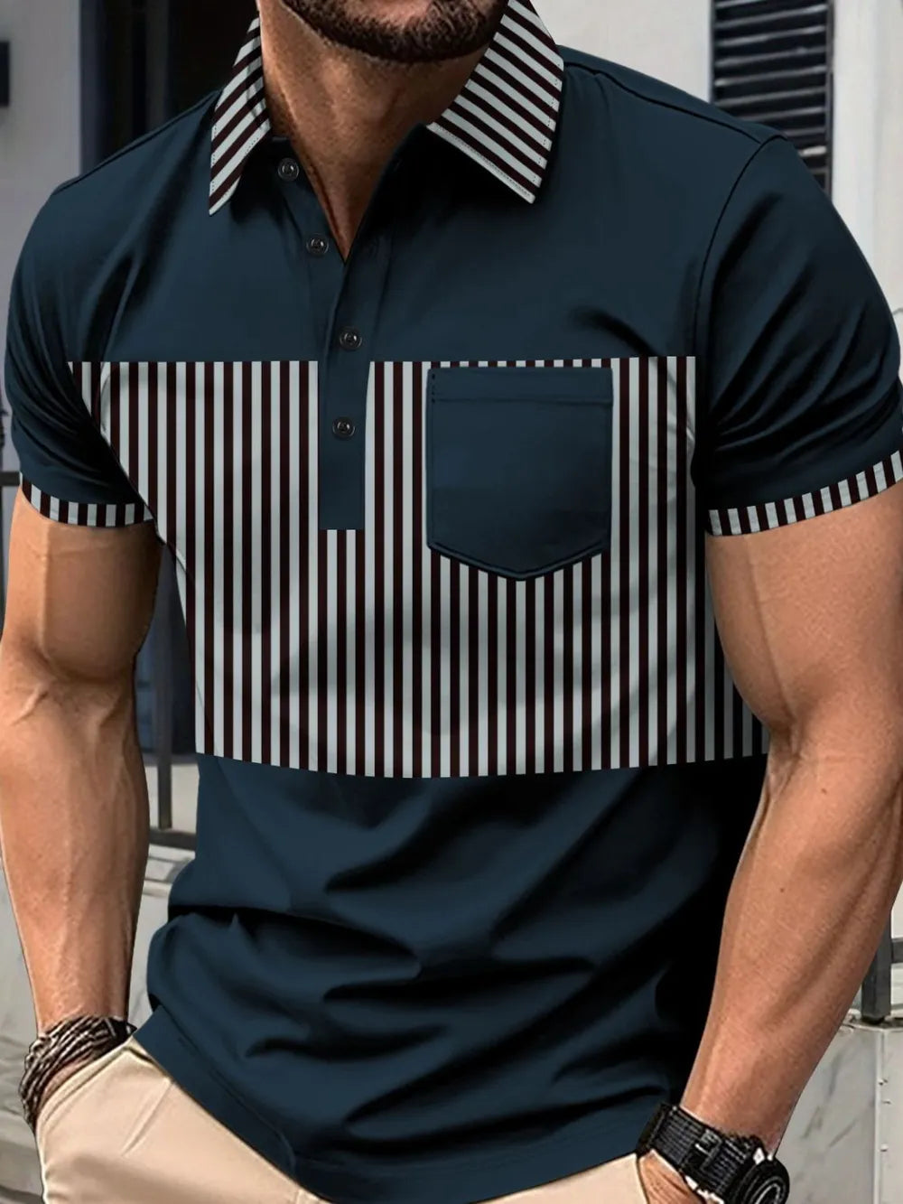 Men's Full Size Collared Contrast Striped Polo Plus Size NicholesGifts