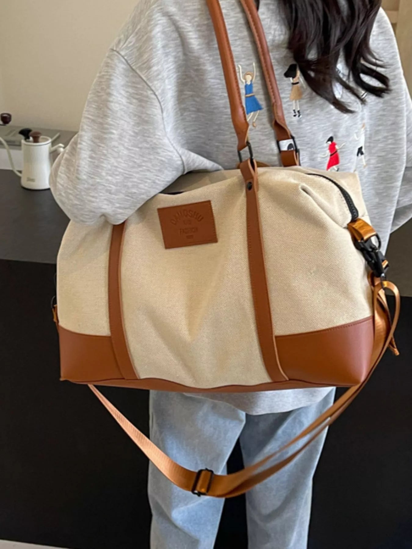 Canvas Leather Trim Travel Bag nicholesgifts