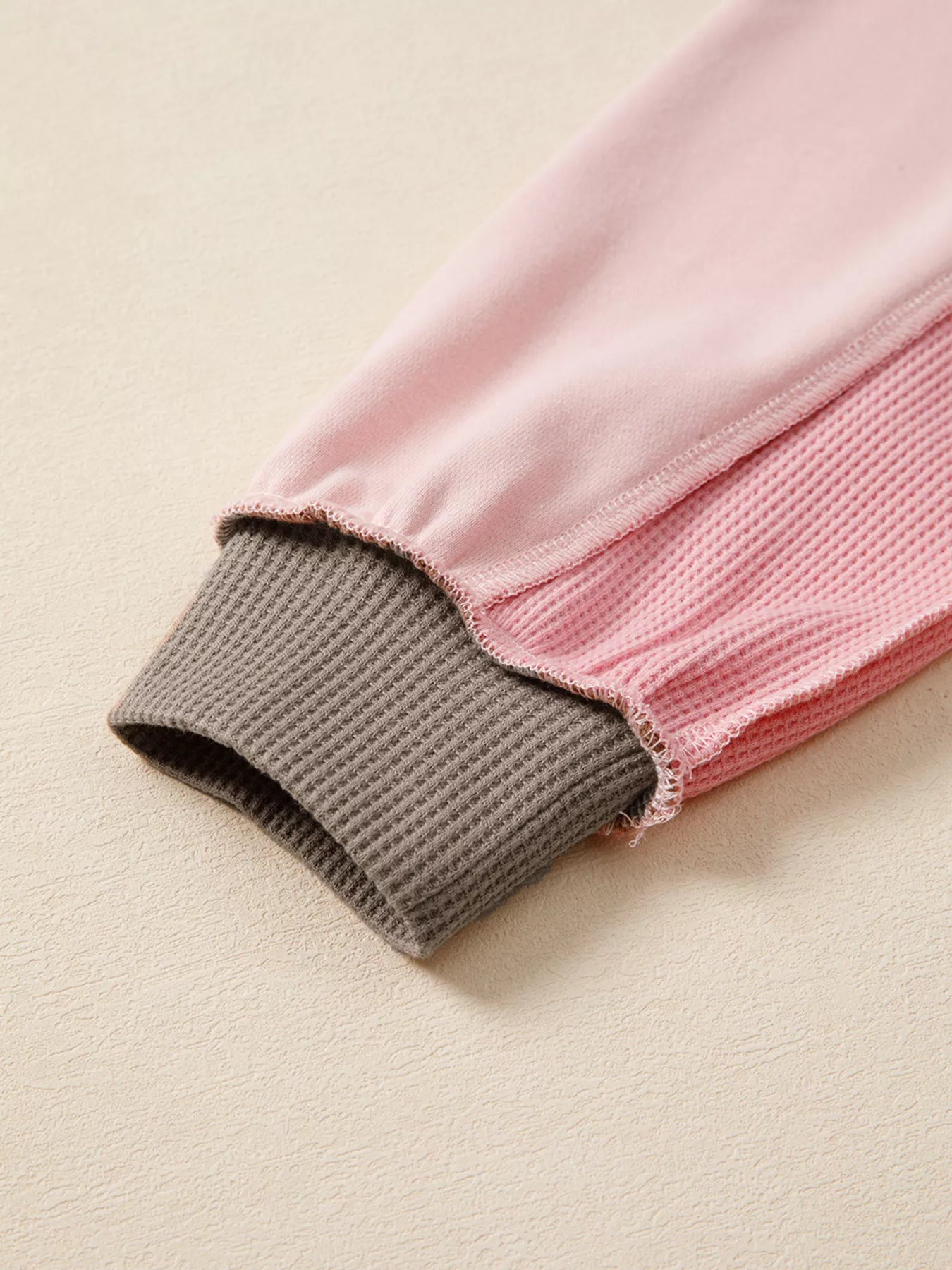 Color Block Mix Texture Waffle Patchwork Oversize Sweatshirt Trendsi