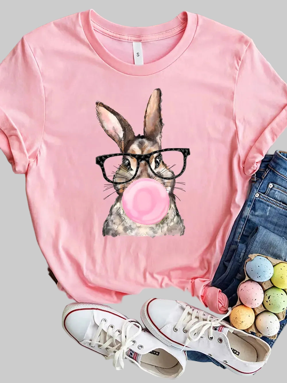 Rabbit Round Neck Short Sleeve T-Shirt nicholesgifts