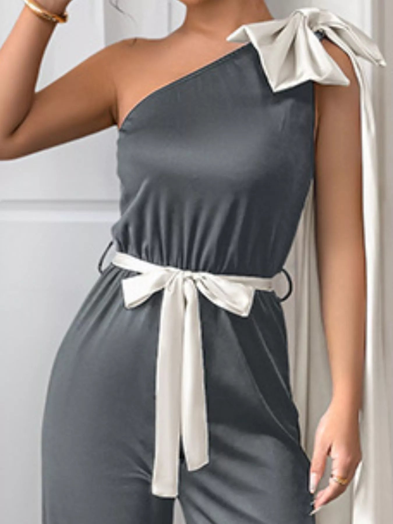 One-Shoulder Bowknot Wide Leg Jumpsuit nicholesgifts