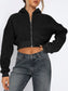 Zip Up Long Sleeve Hooded Cropped Jacket nicholesgifts