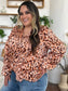 Double Take Full Size Printed Ruffle Trim Balloon Sleeve Shirt nicholesgifts