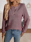 Striped Button Detail Long Sleeve Top nicholesgifts
