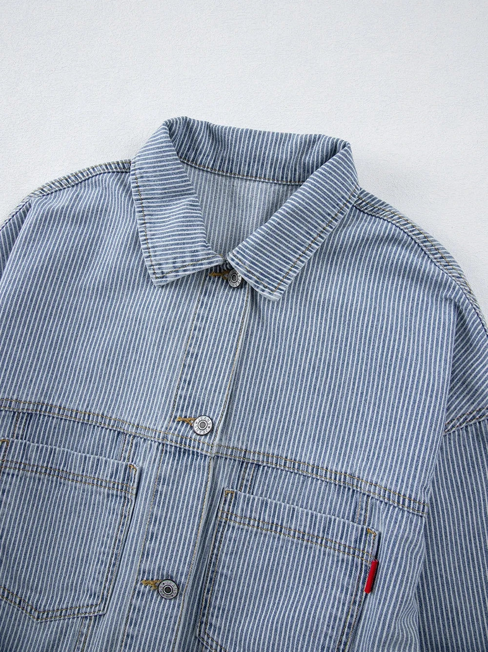 Striped Button Up Long Sleeve Denim Jacket nicholesgifts