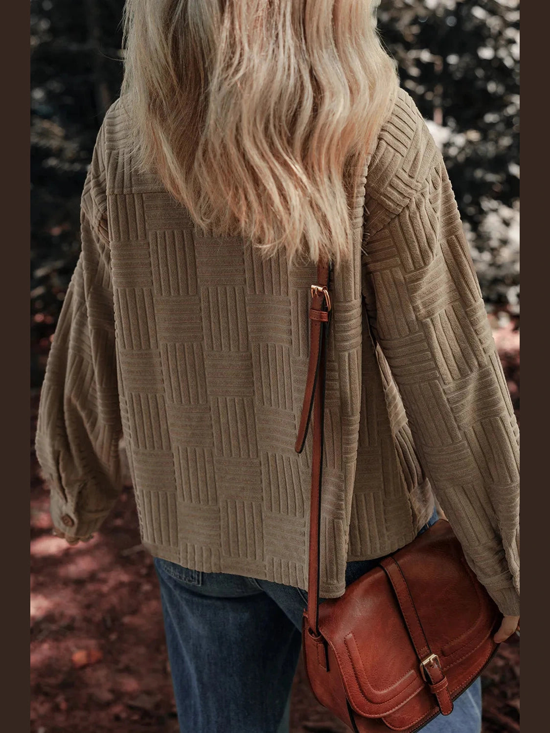 Textured Pocketed Collared Neck Long Sleeve Shacket Trendsi